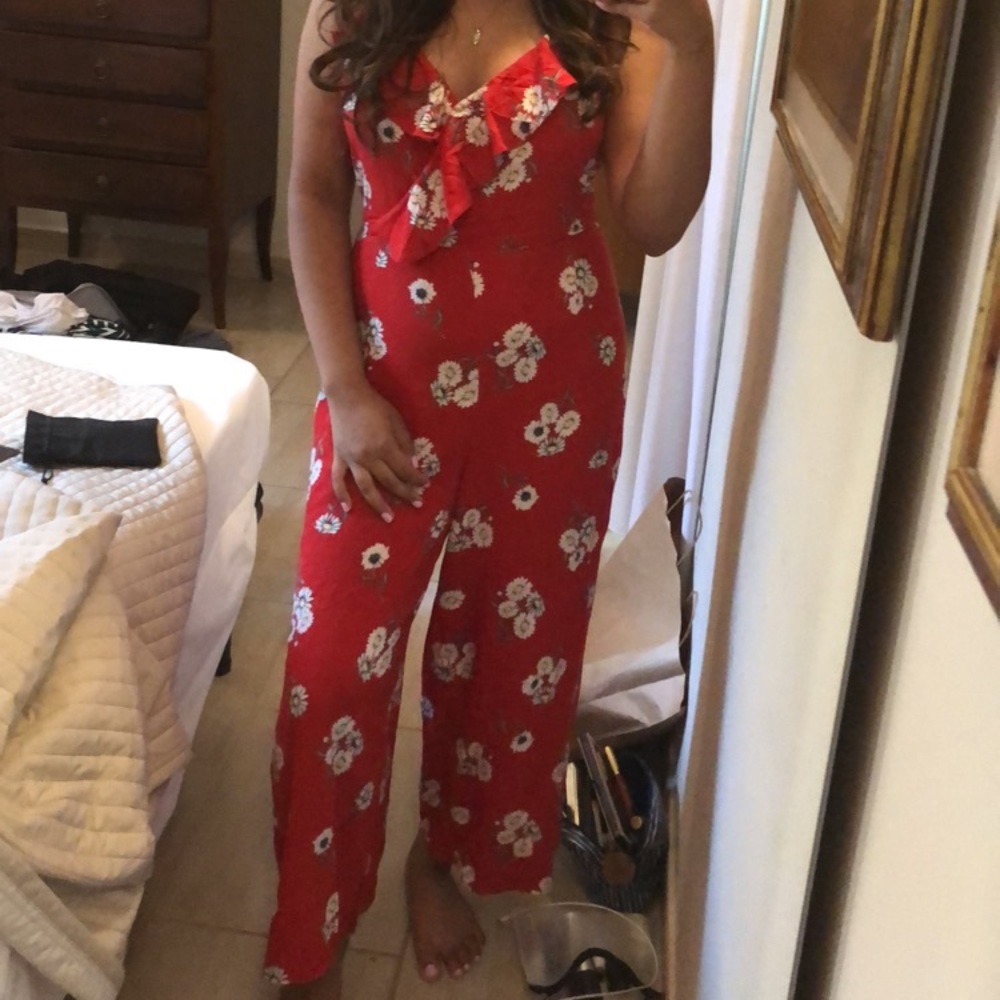 Red floral jumpsuit
